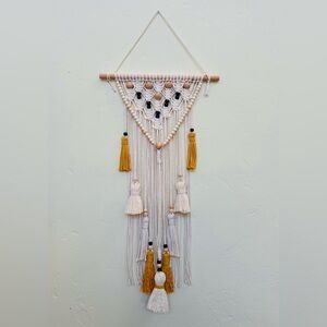 Handcrafted Macramé Wall Hanging with Mustard and Cream Accents